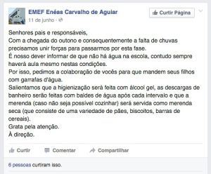 Hoje não tem água nem aula