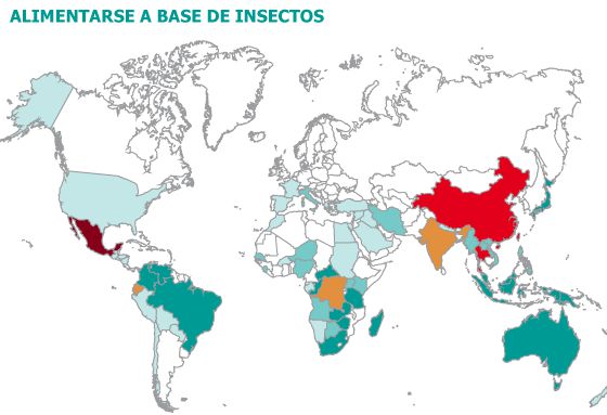 Consumo de insetos pelo mundo (em espanhol). Fonte: FAO. HEBER LONGAS EL PAÍS