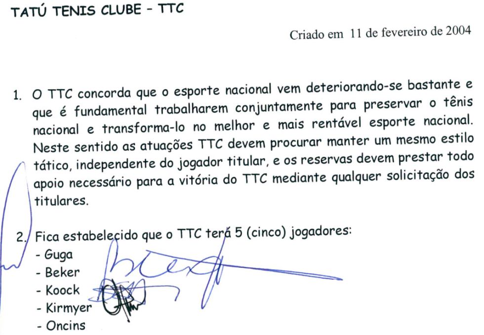 A ata de fundação do Tatú Tênis Clube