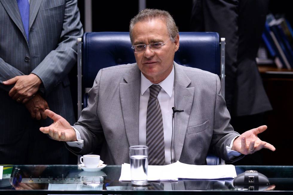 Renan Calheiros na sessão do Senado desta segunda-feira.