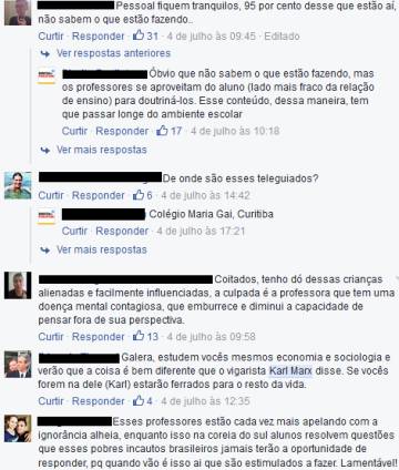 Comentários do vídeo reproduzido na página