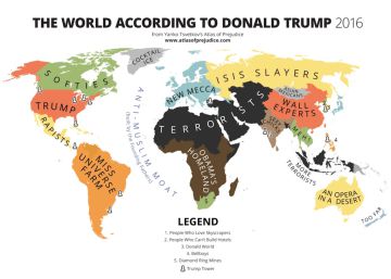 Mapa do mundo segundo a visão de Donald Trump
