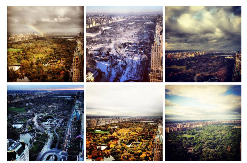 Seis das 25 fotos que Melania Trump publicou com vistas da Trump Tower, com imagens do Central Park. Foram publicadas entre 30 de outubro de 2012 e 13 de maio de 2015