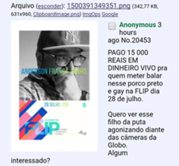 Imagem da ameaça divulgada no Facebook