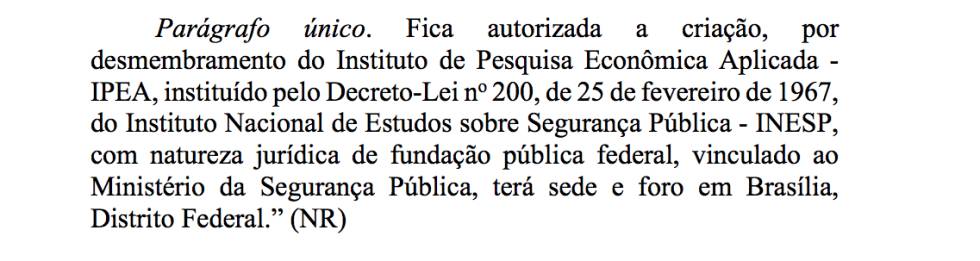 Governo propõe “desmembrar” IPEA em texto que cria pasta de Segurança