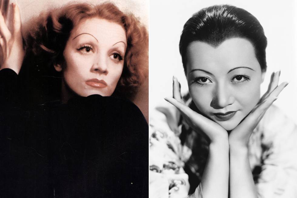Marlene Dietrich, Anna May Wong e suas famosas sobrancelhas finas e perfiladas.