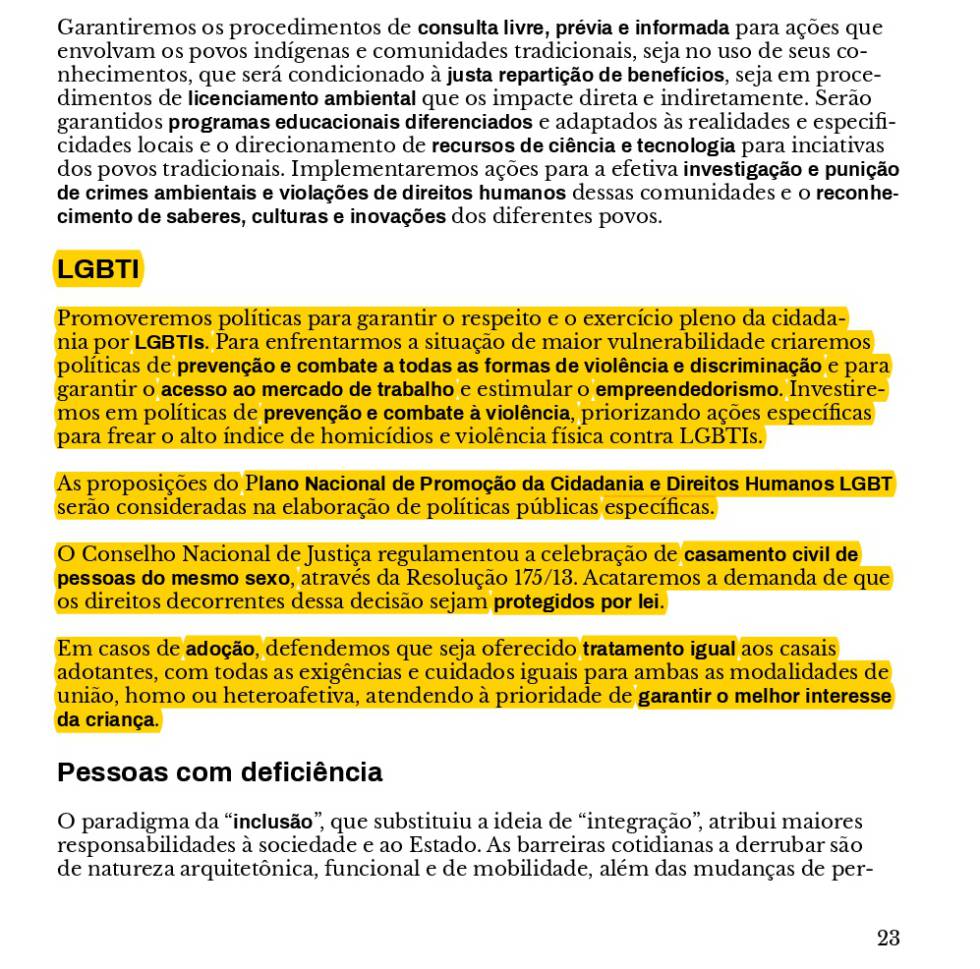 Trecho das diretrizes que trata dos direitos LGBT.
