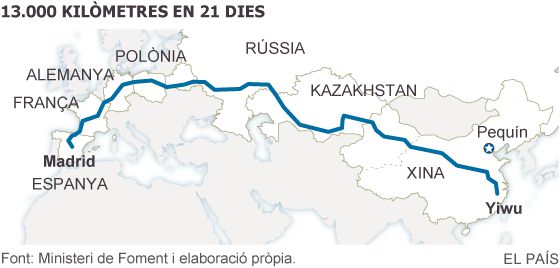 El tren de mercaderies entre la Xina i Espanya completa el seu primer viatge