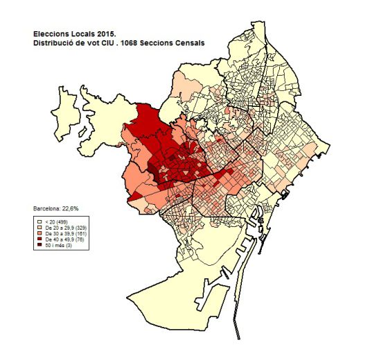Distribució del vot de CiU.