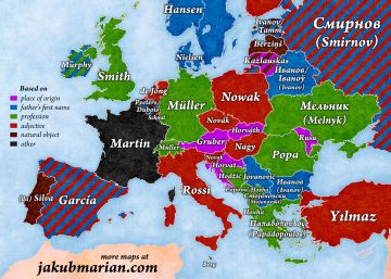 El mapa que mostra els cognoms més comuns d’Europa i què volen dir