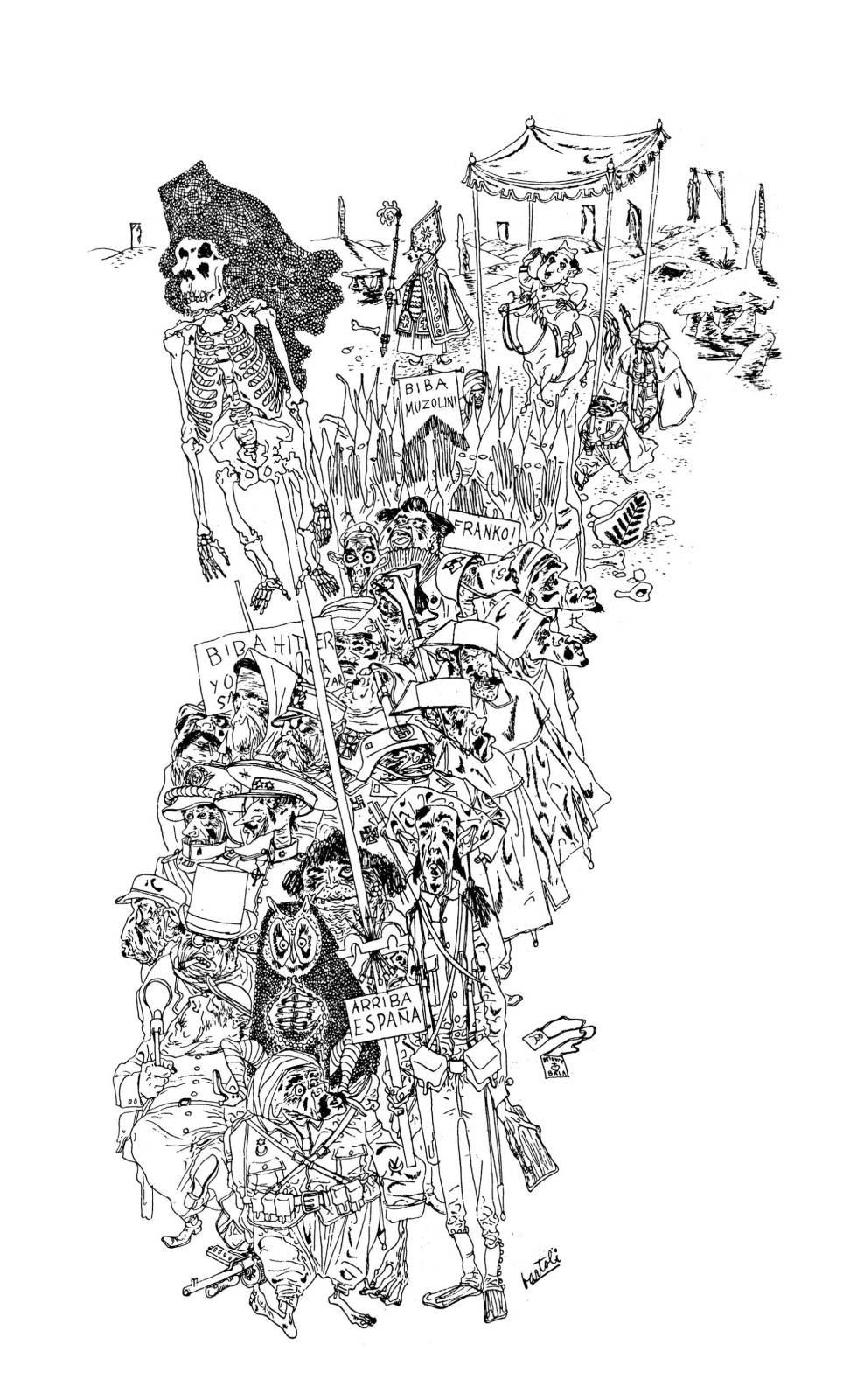 Tot l'antifranquisme i l'anticlericalisme de Josep Bartoli, reunits en una il·lustració.