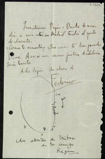 Carta de Lorca (l’altra gran passió del crític) a Pepín Bello, una de les infinites joies de l’arxiu.