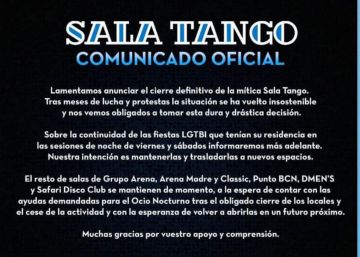 La covid porta al tancament de la sala Tango, la discoteca de la segona joventut
