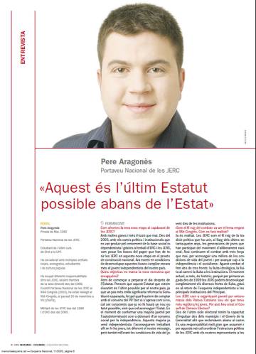 Un jove Pere Aragonès, el 2005, en una entrevista com a portaveu de les JERC, a la revista Esquerra Nacional.