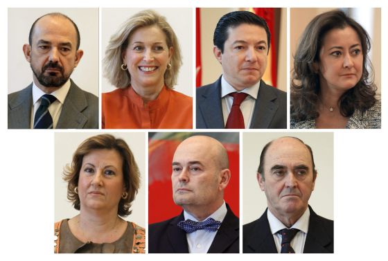 Miguel Ángel Villanueva, Concepcion Dancausa, Pedro Calvo, Lola Navarro, Paz González, Fernando Villalonga y Antonio de Guindos.