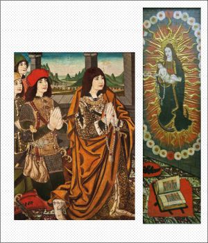 Hipótesis de reconstrucción del compartimento incorporando los dos fragmentos. El punteado corresponde a las partes que han desaparecido como consecuencia del serrado de la tabla.