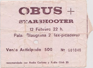 Entrada del concierto de Obús de febrero de 1982.