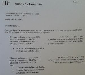 Documento del sumario sobre la cuenta abierta en el Etcheverría