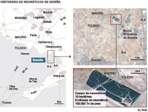 Seseña tritura una montaña de cinco millones de neumáticos usados