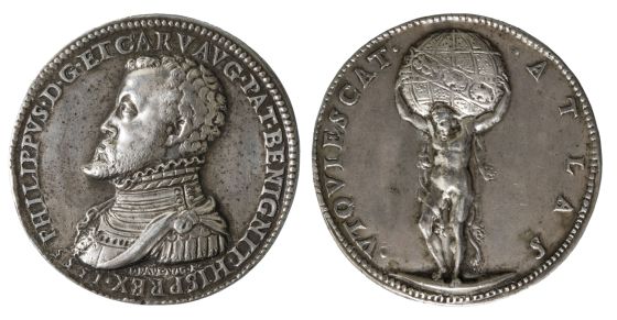Medalla emitida en 1557 por Carlos I ante la abdicación en su hijo Felipe II.