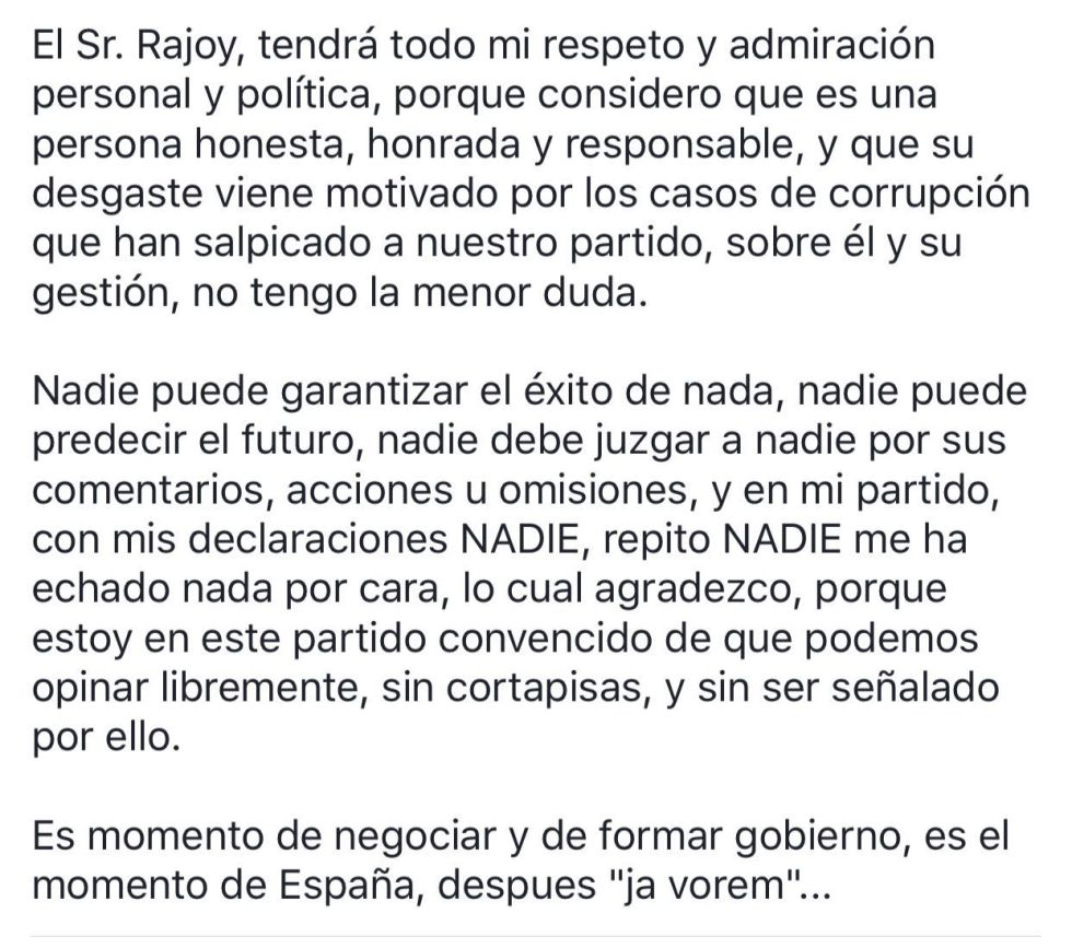 Un líder del PP alicantino pide a Rajoy que deje paso