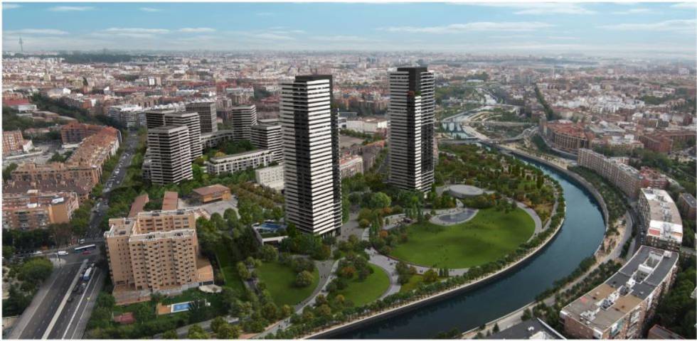Proyección realizada por el Ayuntamiento de Madrid del ámbito junto al río Manzanares una vez concluida la reforma del plan de 2014.
