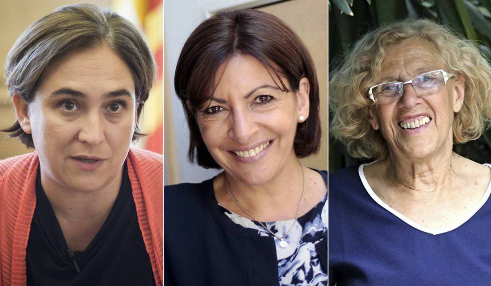 Ada Colau, Anne Hidalgo i Manuela Carmena.