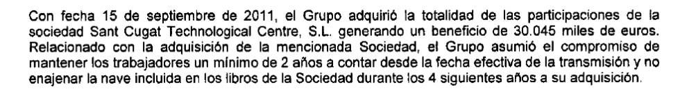 Captura de las cuentas de Nortia con los beneficios logrados con la fábrica de Sant Cugat.