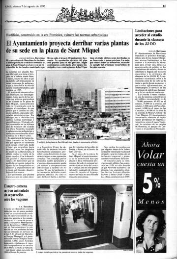Una pàgina d'EL PAÍS del 7 d'agost de 1992, explicant la notícia.