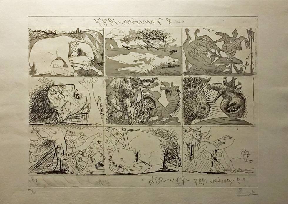 Multigrabado de Picasso realizado en 1937 que puede verse en la exposición de la Galería Mayoral.