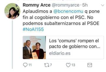 Una edil de Ahora Madrid apoya la ruptura de Colau con el PSC y desata las críticas del PSOE-M