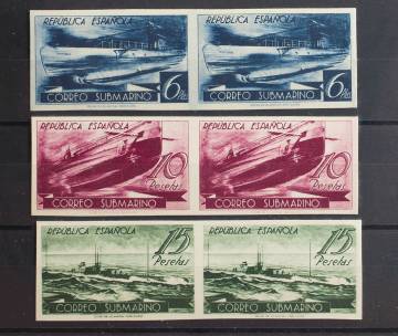Segells del correu submarí, emesos el 1938 per la República espanyola.