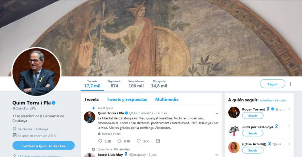 Captura del perfil de Twitter de Quim Torra amb la part central de 'La Catalunya eterna' de Torres-García.
