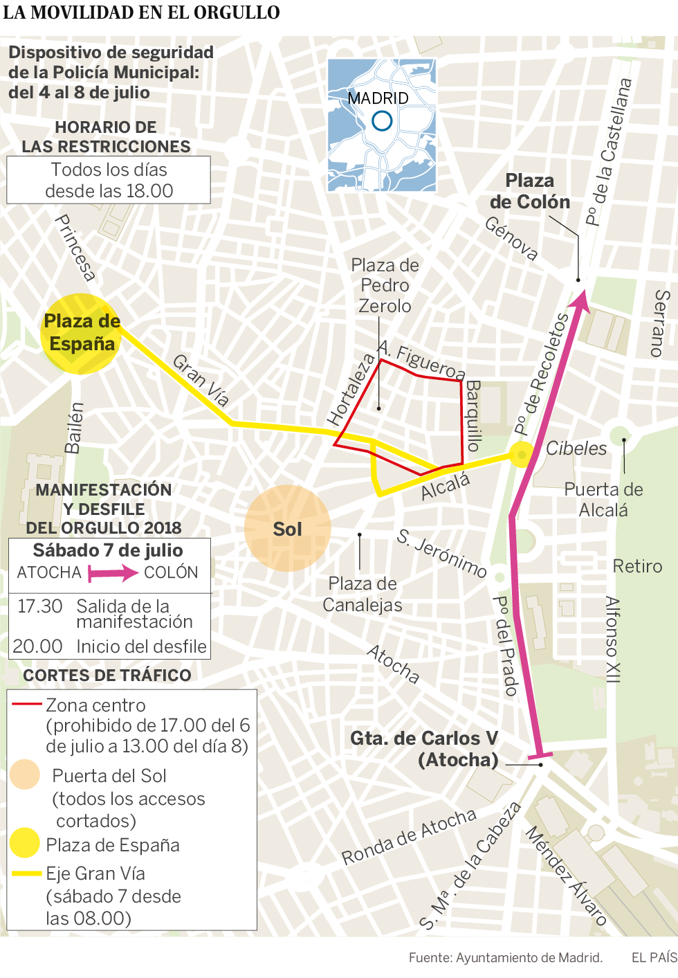 Cortes de tráfico en Chueca a partir de este miércoles por el Orgullo
