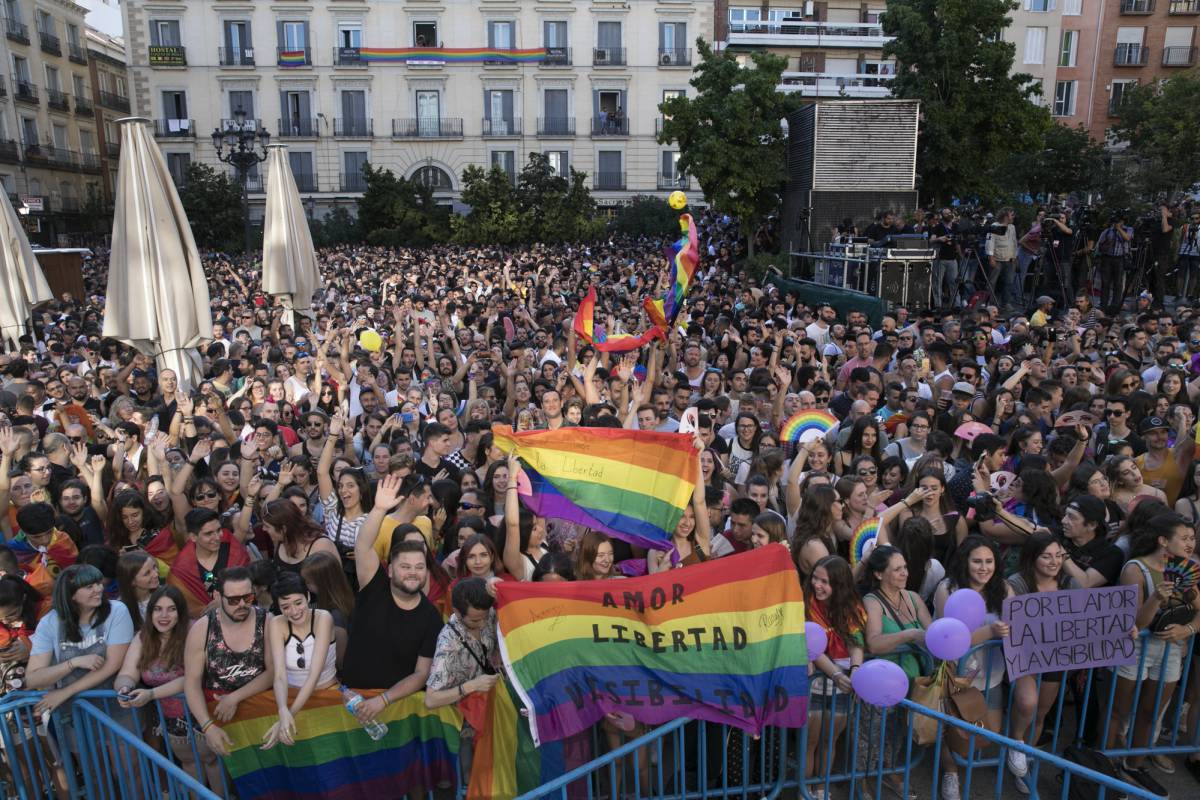 Pregón del Orgullo Gay en la Plaza de Pedro Zerolo, en Madrid.