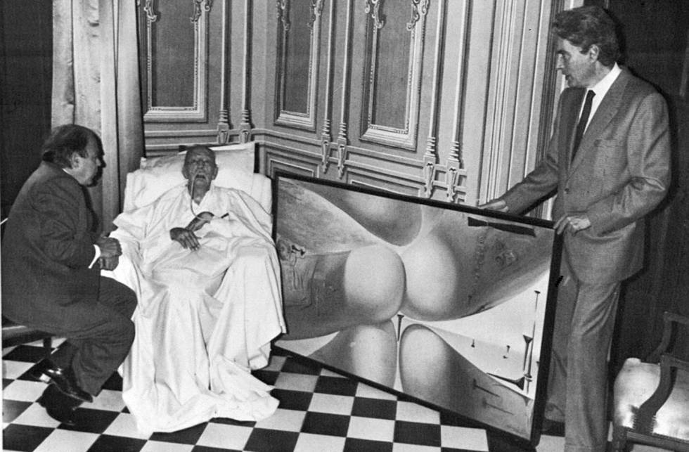 Pujol i Dalí i, a la dreta, Pitxot, el 1988, en una de les últimes trobades entre el pintor i el polític.