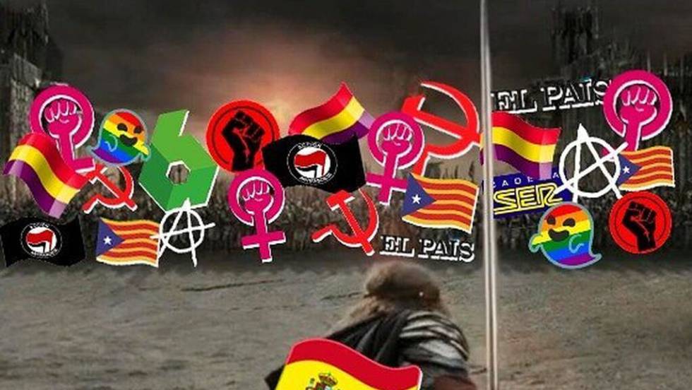 El meme que compartió Vox en sus redes sociales y que popularizó al icono del fantasma con la bandera del Orgullo.