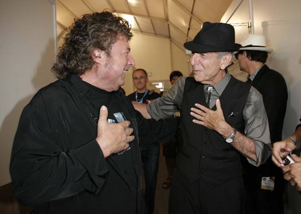 Enrique Morente y Leonard Cohen, en los camerinos del FIB, en 2008.