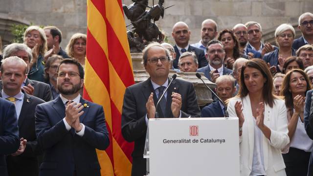 El presidente Quim Torra en el acto de este martes en la Generalitat.