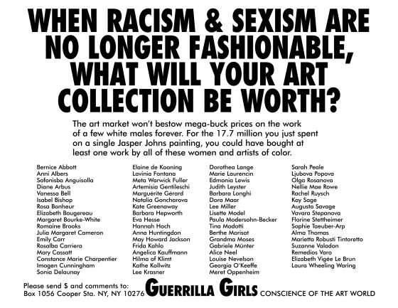 Cartel de denuncia sobre la discriminación del mercado del arte.