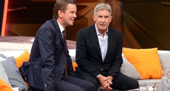 El presentador Markus Lanz acompañado por Harrison Ford en 'Wetten, dass'.