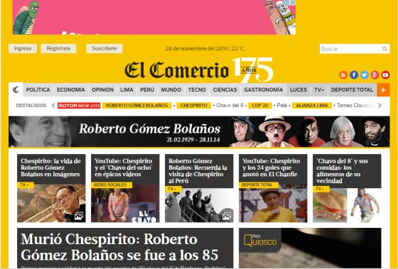 La muerte de Chespirito en la prensa internacional