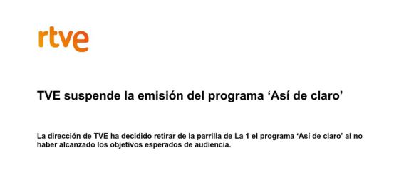TVE retira de la graella ‘Así de claro’, el programa de debat de Buruaga