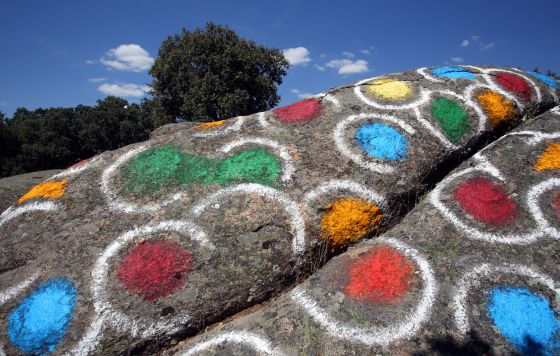 Una de las piedras pintadas de la dehesa de Garoza en la localidad abulense de Muñogalindo.