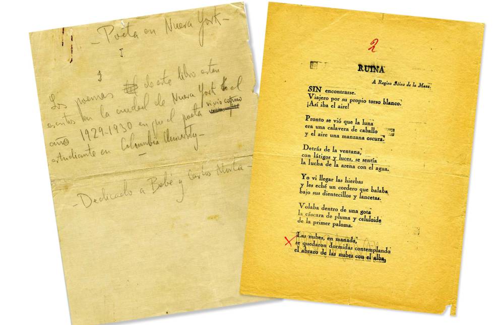 Páginas manuscritas y mecanografiadas por García Lorca de su obra 'Poeta en Nueva York'.