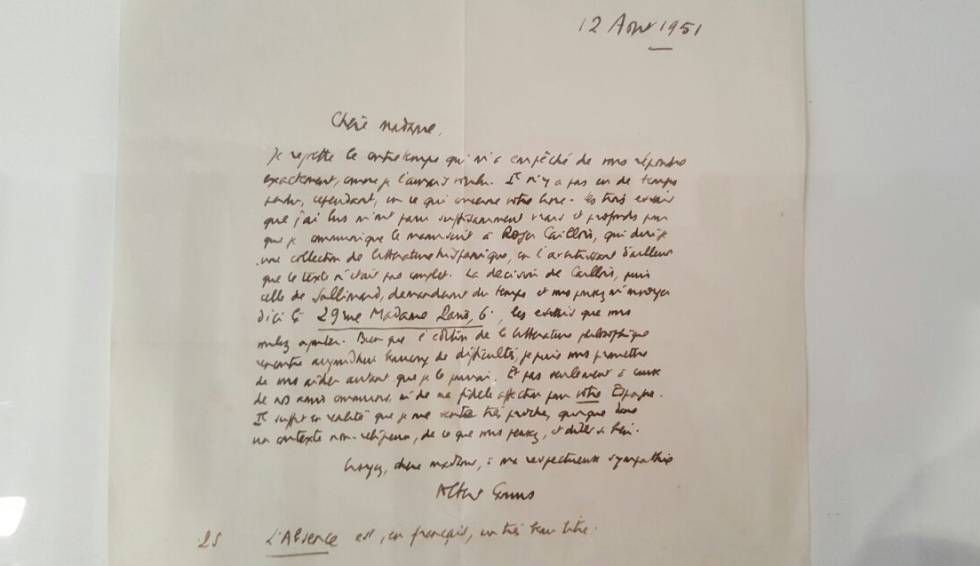 Carta de Albert Camus a María Zambrano.