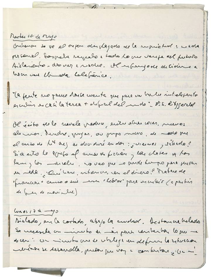 Una página de su dietario, expuesta en la muestra 'Fragmentos de un diario'. Una página de su dietario, expuesta en la muestra 'Fragmentos de un diario'.