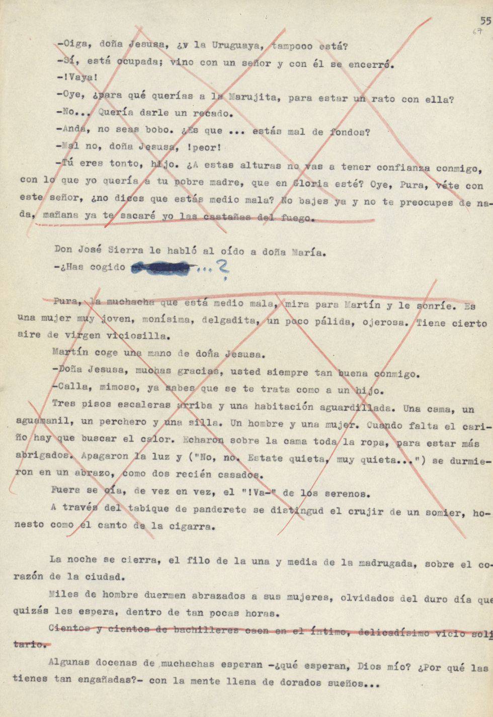 Copia de 'La colmena' con algunas partes censuradas.