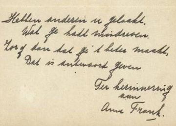Vendido por 140.000 euros un poema manuscrito de Ana Frank