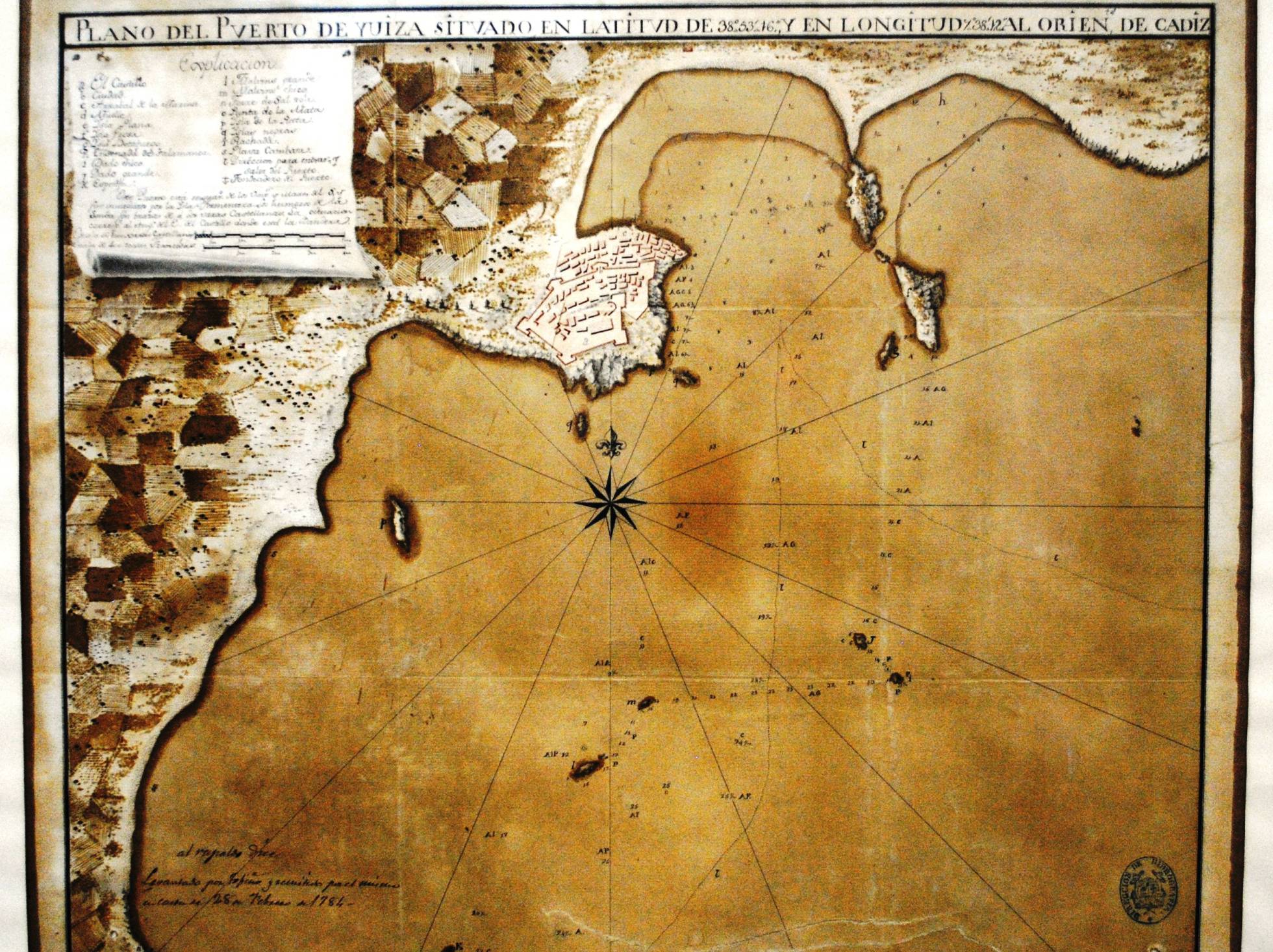 Plano del puerto de Ibiza de 1784 en cuyo encabezado se marca la longitud con respecto al Meridiano de Cádiz. Plano del puerto de Ibiza de 1784 en cuyo encabezado se marca la longitud con respecto al Meridiano de Cádiz.
